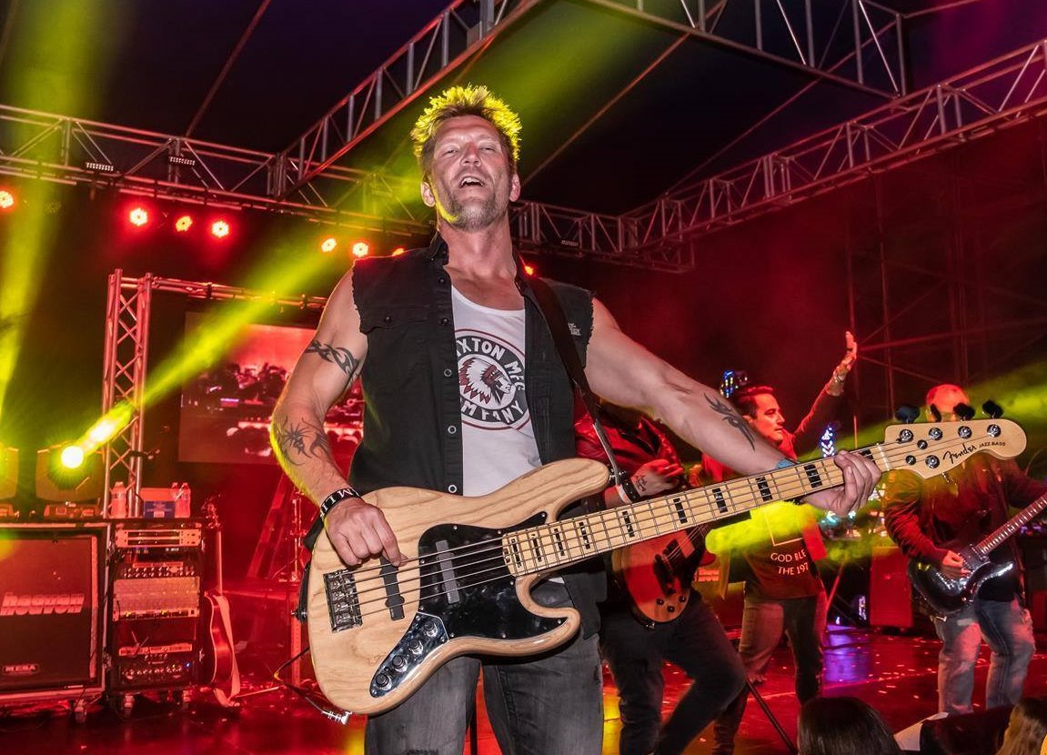 Mark Kennetz, bass player and singer with 7th heaven, rocks the stage at Deicke Park at 2018's Huntley Fall Fest. This year's festival--an all virtual and all livestreamed event--kicks off Friday and features three days of fun and live music streamed over the fest's Facebook Page.