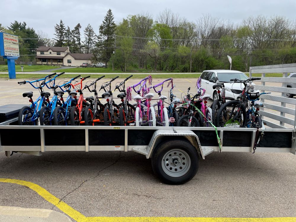 Bikes from the Bike Brigade ready to be delivered to the Grafton Food Pantry