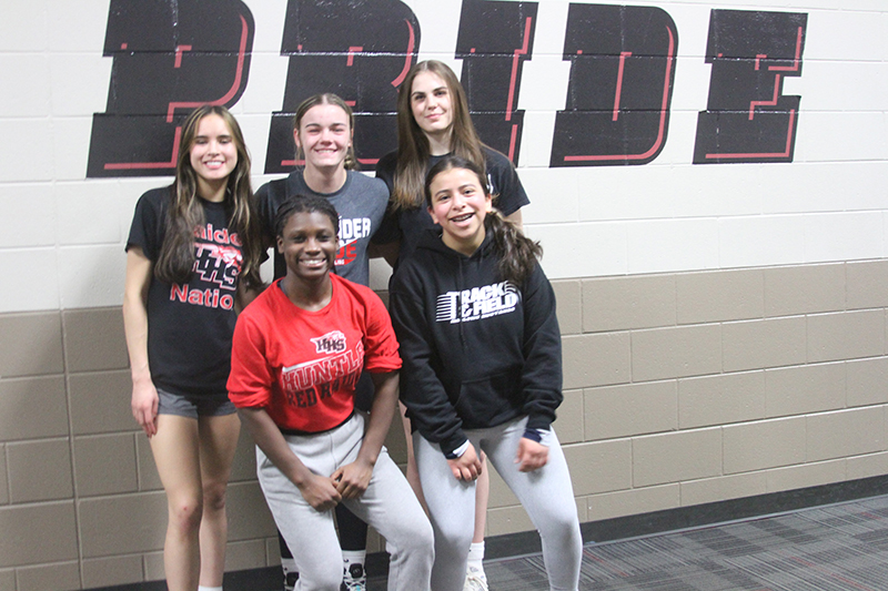 Five Huntley girls wrestler advanced from the IHSA regional to sectional round. Front row from left, Janiah Slaughter and Greca Garcia. Back row, Taylor Casey, Aubrie Rohrbacher and Jessica Olson.