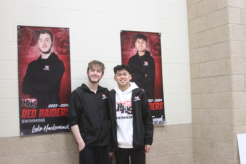 Huntley senior swimmers Luke Hackemack, left and Josh Tungol were recognized at a winter sports recognition night Jan. 31.