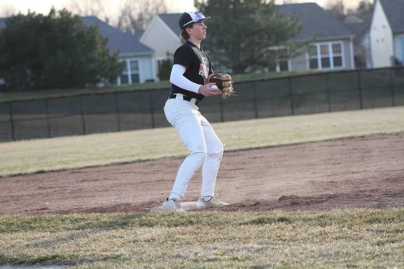 Huntley infielder Marco Stawski is ready to field a grounder at third base in practice.