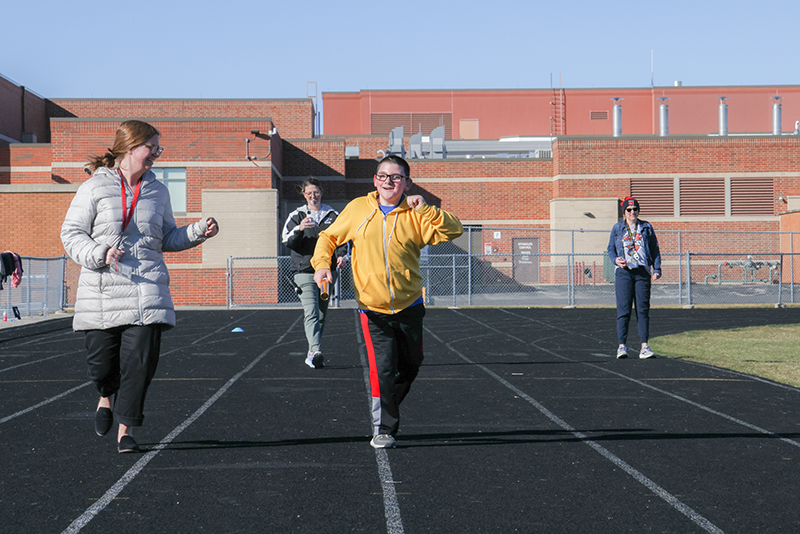 A member of the Huntley Hurricanes Special Olympics squad runs at a practice.
