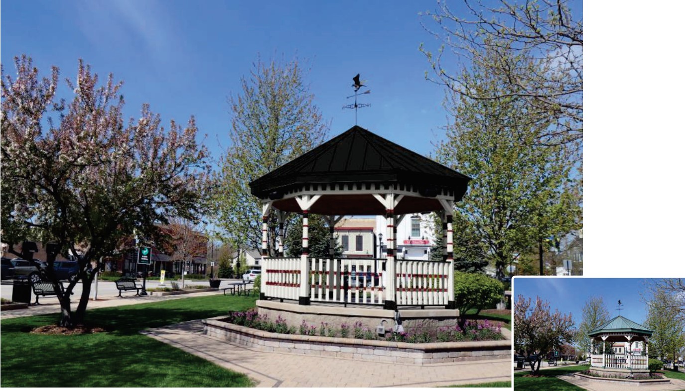 Example of one of the color scheme options for the repainting of the Village Square's iconic gazebo
