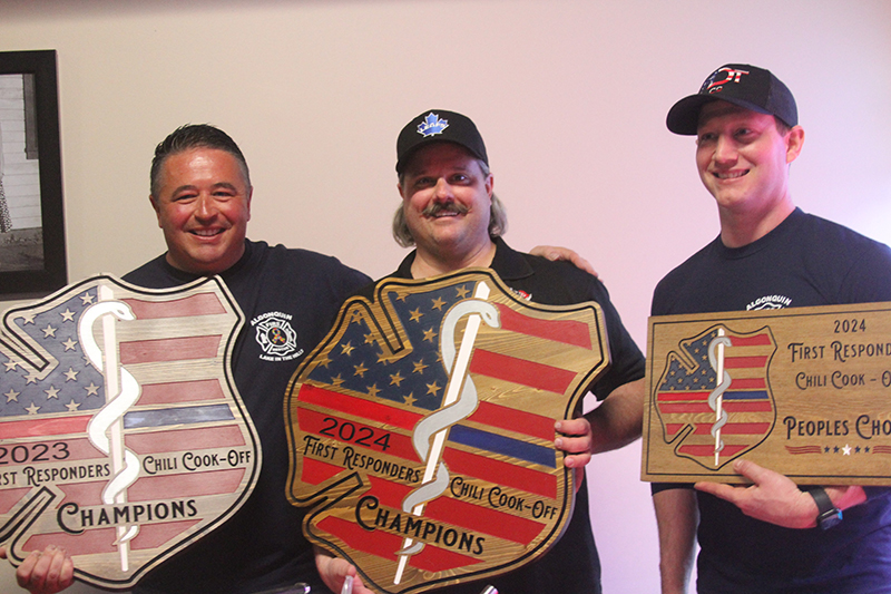 Algonquin-Lake in the Hills Fire Department won two awards at the Second Annual First Responders Chili Cook-off April 7. The event benefits the Huntley District 158 Education Foundation. From left: firefighters Kevin Goers, Brad Ali and Mark Bottlo.